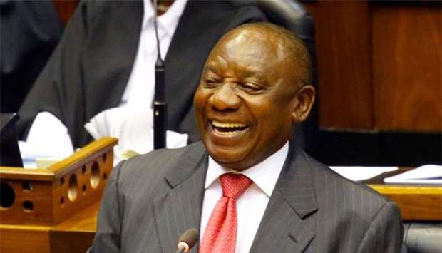 President of South Africa Cyril Ramaphosa smiles as he addresses MPs after being elected president in parliament in Cape Town on Thursday.