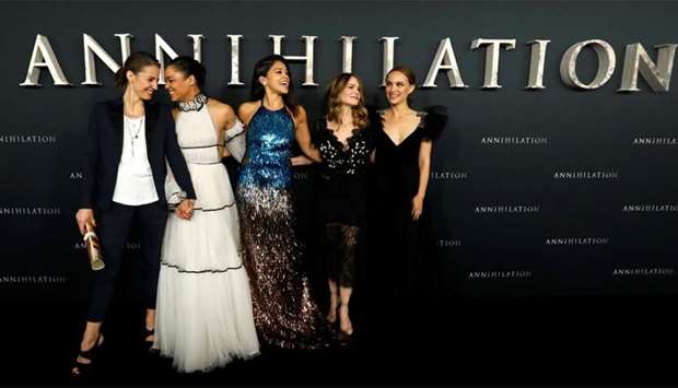 'Annihilation' cast members (L-R) Tuva Novotny, Tessa Thompson, Gina Rodriguez, Jennifer Jason Leigh and Natalie Portman pose at the premiere for ,Annihilation, in Los Angeles