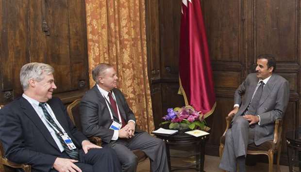 His Highness the Emir Sheikh Tamim bin Hamad Al-Thani meets the US delegation
