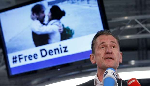 CEO of Axel Springer SE Mathias Doepfner gives a statement after the release of German-Turkish journalist Deniz Yucel in the newsroom of Die Welt in Berlin, Germany.
