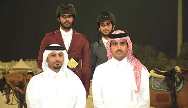 Mubarak Yousuf al-Rumaihi (rear, left) topped the Medium Tour event in the eighth leg of Hathab National Equestrian Series yesterday. PICTURES: Lotfi Garsi