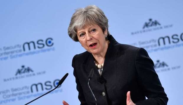 British Prime Minister Theresa May gives a speech during the Munich Security Conference in Munich