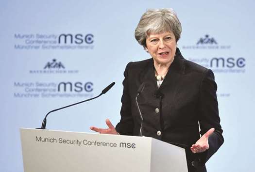 Prime Minister Theresa May gives a speech at the Munich Security Conference yesterday.