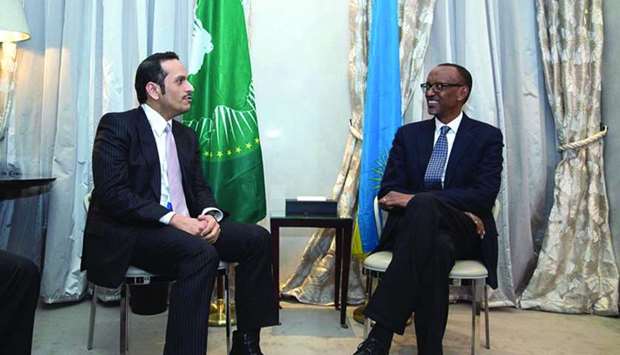 HE the Deputy Prime Minister and Foreign Minister Sheikh Mohamed bin Abdulrahman al-Thani and Rwandan President Paul Kagame hold discussions