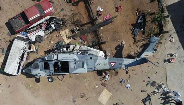 Aerial view of the military helicopter that fell on a van in Santiago Jamiltepec, Oaxaca state, Mexi