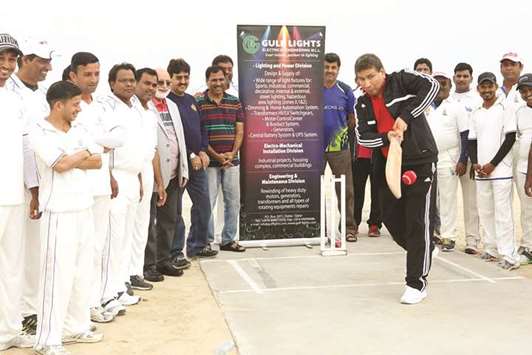 Managing Director of Gulf Lights Sanaullah inaugurating the Gulf Lights Cricket Tournament at the Losail Cricket Complex.