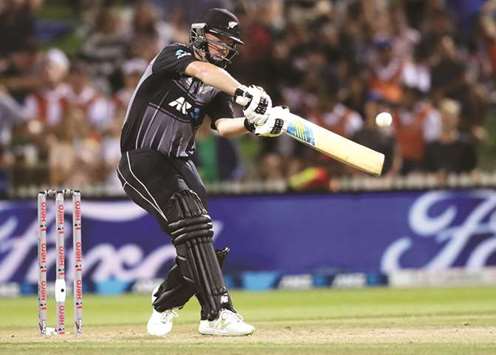 New Zealandu2019s Colin Munro in action during the Twenty20 match against England in  Hamilton yesterday. (AFP)