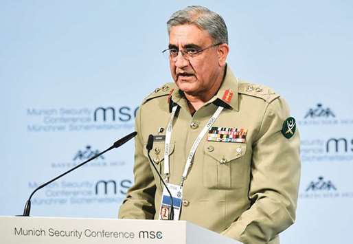 General Qamar Bajwa gives his speech on day two of the 54th Munich Security Conference (MSC) in Munich, southern Germany.