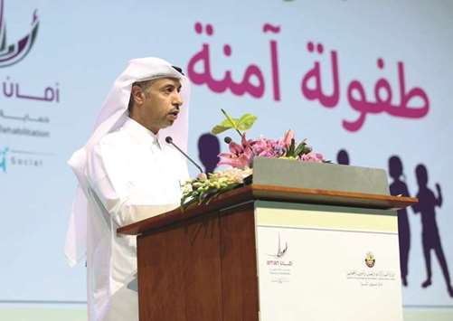 HE Dr Issa Saad al-Jafali al-Nuaimi speaking at the forum on safe childhood.