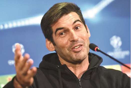 FC Shakhtaru2019s Portuguese head coach Paulo Fonseca during a press conference at Metalist Stadium in Kharkiv on the eve of the UEFA Champions League match against AS Roma. (AFP)
