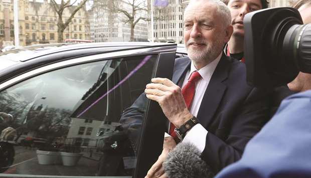 Opposition Labour Party leader Jeremy Corbyn arrives to speak to the EEF Manufactureru2019s Organisation, in London yesterday.