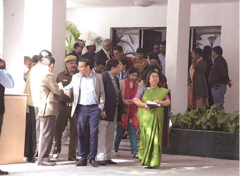 Members of the IAS Association led by its secretary Manisha Saxena leave after meeting Lt Governor Anil Baijal to complain about the assault on Chief Secretary Anshu Prakash, in New Delhi yesterday.