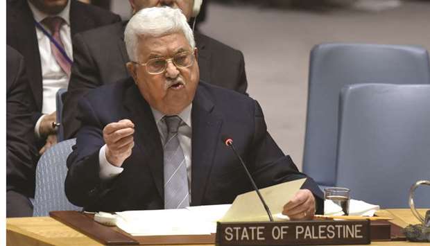 Palestinian leader Mahmoud Abbas speaks at the United Nations Security Council in New York, yesterday.