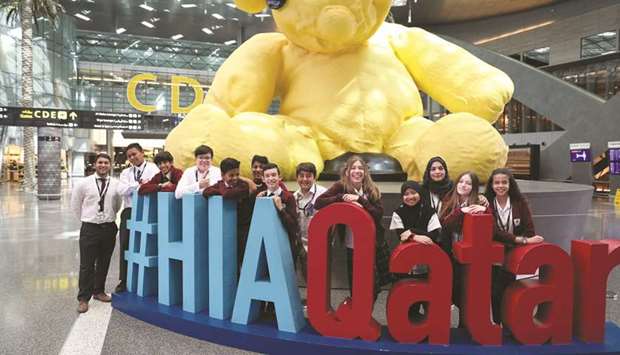 Oryx International students with the Lamp Bear at HIA.