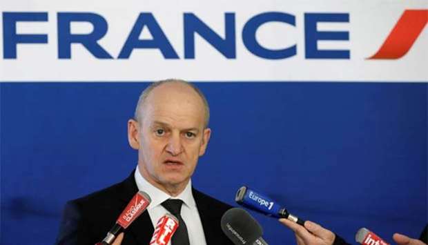 Air France Chief Operating Officer Alain-Herve Bernard attends a news conference about flight disruptions on the eve of a strike, in Paris on Wednesday.
