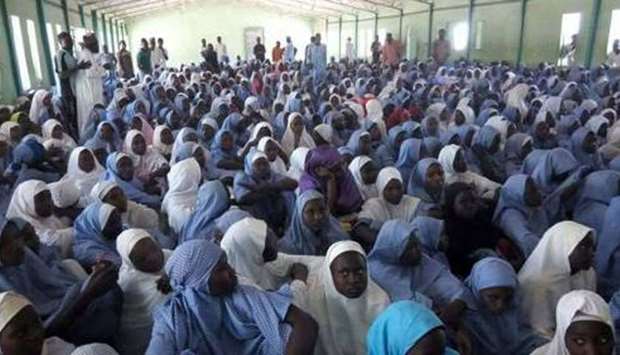 Students of Government Girls Science Secondary School, Dapchi, during a headcount after the attack. Picture courtesy: Sahara Reporters