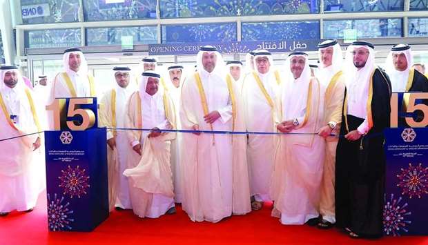 HE the Minister of Economy and Commerce Sheikh Ahmed bin Jassim bin Mohamed al-Thani inaugurating the 15th Doha Jewellery and Watches Exhibition at the Doha Exhibition and Convention Center in the presence of prominent Qatari businessmen including Sheikh Faisal bin Qassim al-Thani, Hussain Alfardan, Bader Abdullah al-Darwish and other dignitaries. PICTURE: Shaji Kayamkulam.