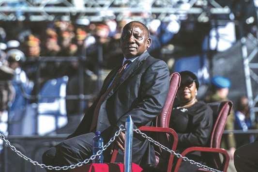 South Africau2019s President Cyril Ramaphosa watches the South African National Defense Force (SANDF) during a day of Armed Forces yesterday in Kimberley. Labour unions that backed Ramaphosau2019s campaign to win control of the ANC in December vigorously opposed a VAT increase, arguing that the government should target wasteful spending instead.