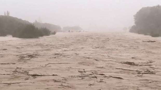 Motueka River swollen after Gita storm hit New Zealand.