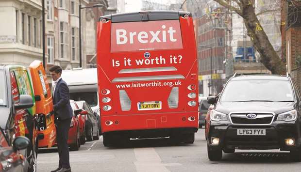 The anti-Brexit campaign group u2018Is it worth it?u2019 launch their campaign bus from outside parliament in London yesterday.