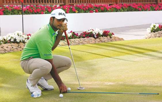 Indiau2019s Shubhankar Sharma gets a feel of the Doha Golf Club yesterday. PICTURE: Jayaram