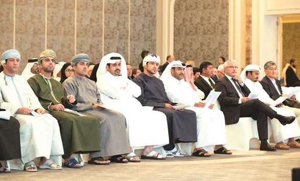 Qatar Racing and Equestrian Club (QREC) chairman Issa al-Mohannadi, QREC general manager Nasser Sherida al-Kaabi and other dignitaries at the draw ceremony yesterday. PICTURES: Juhaim