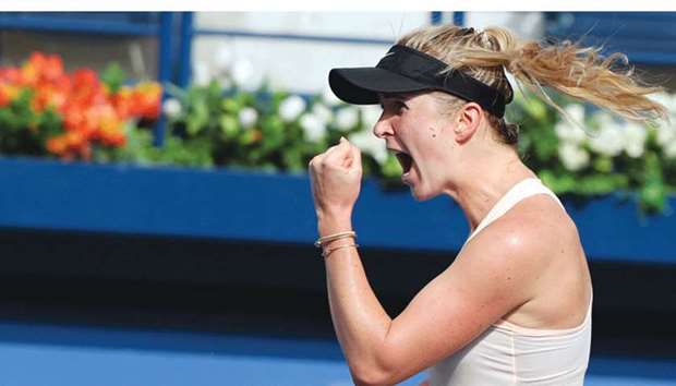 Elina Svitolina reacts after defeating Naomi Osaka in Dubai. (AFP)
