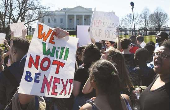 Hundreds of high school and middle school students from the District of Columbia, Maryland and Virginia staged walkouts and gather in front of the White House in support of gun control in the wake of the Florida shooting on February 21 in Washington, DC.