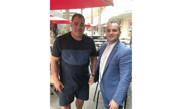 Australian coach Mal Meninga with business tycoon Michael Ibrahim.