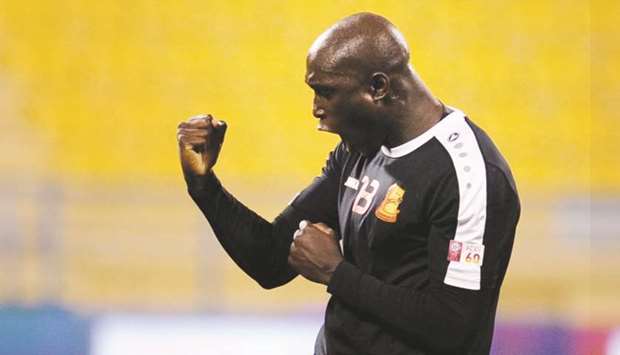 Umm Salalu2019s Ivorian striker Yannick Sagbo exults after scoring a winner against Al Sailiya during their QNB Stars League at the Al Gharafa Stadium yesterday. PICTURE: Shemeer Rasheed
