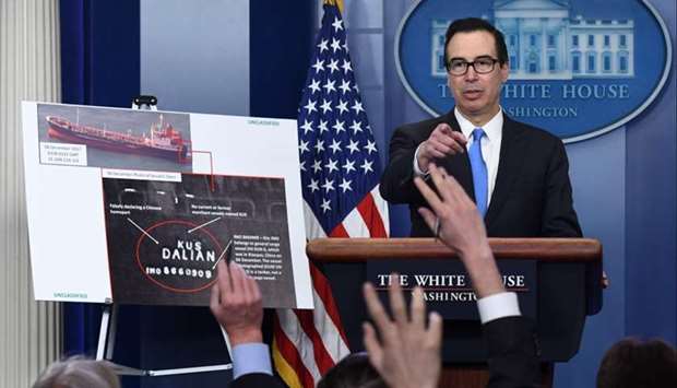 Treasury Secretary Mnuchin speaks during an on camera briefing on the administrationu2019s new North Korea sanctions in the Briefing Room of the White House in Washington, DC, February 23, 2018.  AFP