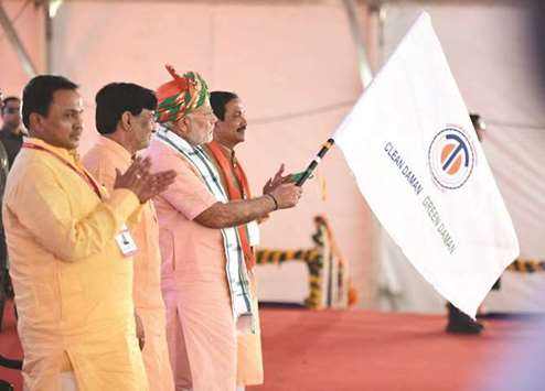 Prime Minister Narendra Modi flags off the first flight connecting the Union Territory of Daman and Diu with Ahmedabad under the Udaan Scheme yesterday.