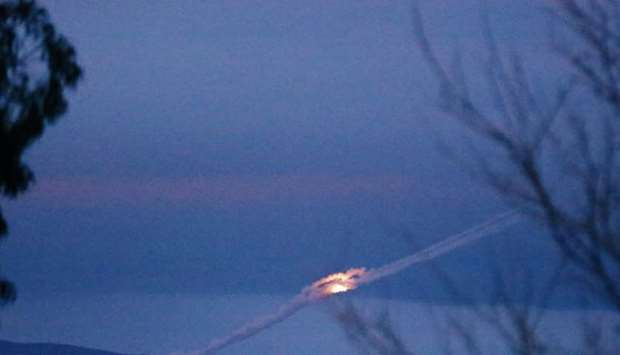 A missile fired into Afrin as seen yesterday from north of Rajo, Syria.