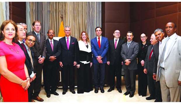 Pablo Campana Saenz with some of the ambassadors serving in Qatar at a reception held in his honor by Ecuador ambassador to Qatar Ivonne A-Baki.