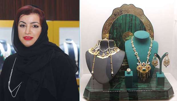 Aisha Alfardan. Right: A priceless bridal set at Alfardan Jewellery booth at Doha Jewellery and Watches Exhibition.