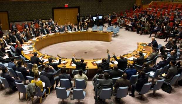 Members of the Security Council during a United Nations Security Council meeting