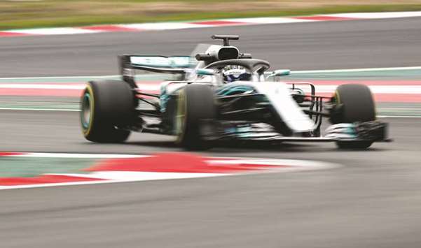Valtteri Bottas of Mercedes in action during Formula One test session at Circuit de Barcelona-Catalunya, Spain, yesterday. (Reuters)