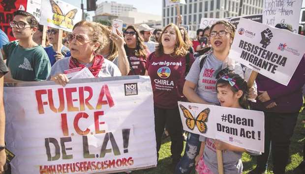 Protesters rally in support of a permanent legislative solution for immigrants in Los Angeles on Saturday.