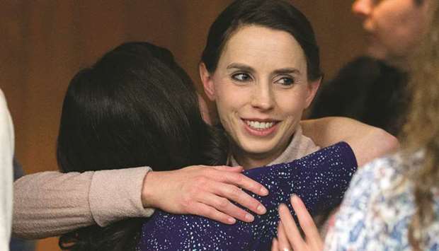 Victims Rachael Denhollander (right) hugs Larissa Boyce at the conclusion of the sentencing of former Michigan State University and USA Gymnastics doctor Larry Nassar in Eaton County Circuit Court in Charlotte, Michigan.