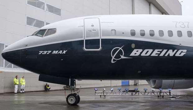 The first Boeing 737 MAX 7 aircraft sits on the tarmac outside of the Boeing factory