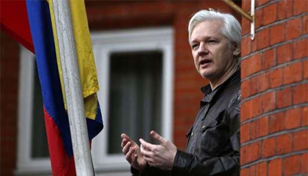 Wikileaks founder Julian Assange speaking on the balcony of the Ecuadorean Embassy in London last year.
