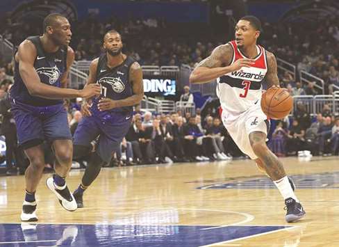  Washington Wizards guard Bradley Beal (right) drives to the basket against the Orlando Magic during the first quarter at Amway Centre on Monday. PICTURE: USA TODAY Sports