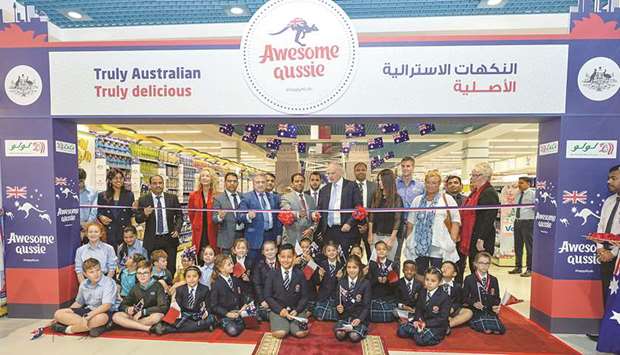 Australian ambassador Dr Axel Wabenhorst, director of LuLu Group International Mohamed Althaf, other dignitaries and students at the inauguration of the Australian Festival at LuLu Hypermarket u2014 Al Messila. PICTURE: Noushad Thekkayil