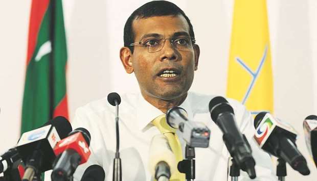 Former Maldivian president Mohamed Nasheed speaks to the press in Male.