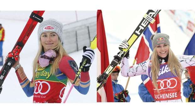 American alpine ski racers Mikaela Shiffrin (left) and Lindsey Vonn.