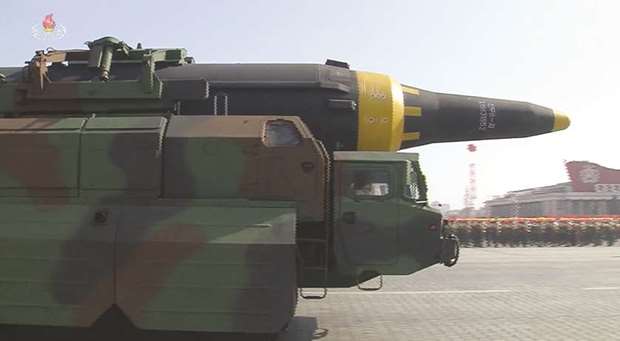 A missile displayed during a North Korean military parade in Kim Il Sung Square in Pyongyang.
