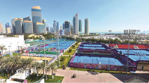 Khalifa International Tennis and Squash Complex prepares for the 2018 Qatar Total Open. PICTURE: Noushad Thekkayil