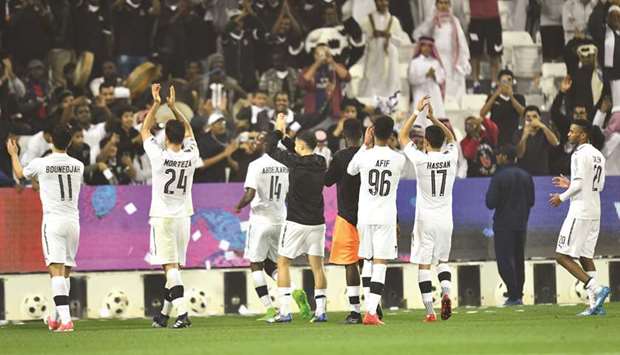 Al Sadd players acknowledge their fans after their win over Al Rayyan. PICTURE: Noushad Thekkayil