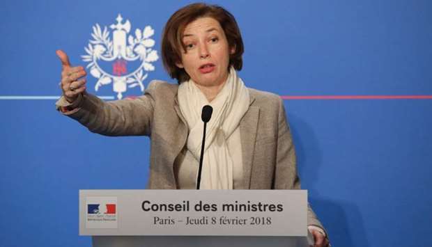 French Defence Minister Florence Parly gestures as she briefs the media following the weekly Cabinet meeting yesterday