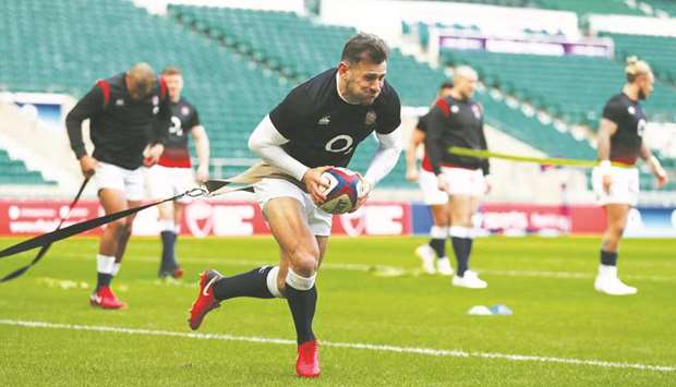 Englandu2019s Danny Care takes part in a training session at Twickenham Stadium in London yesterday. (Reuters)